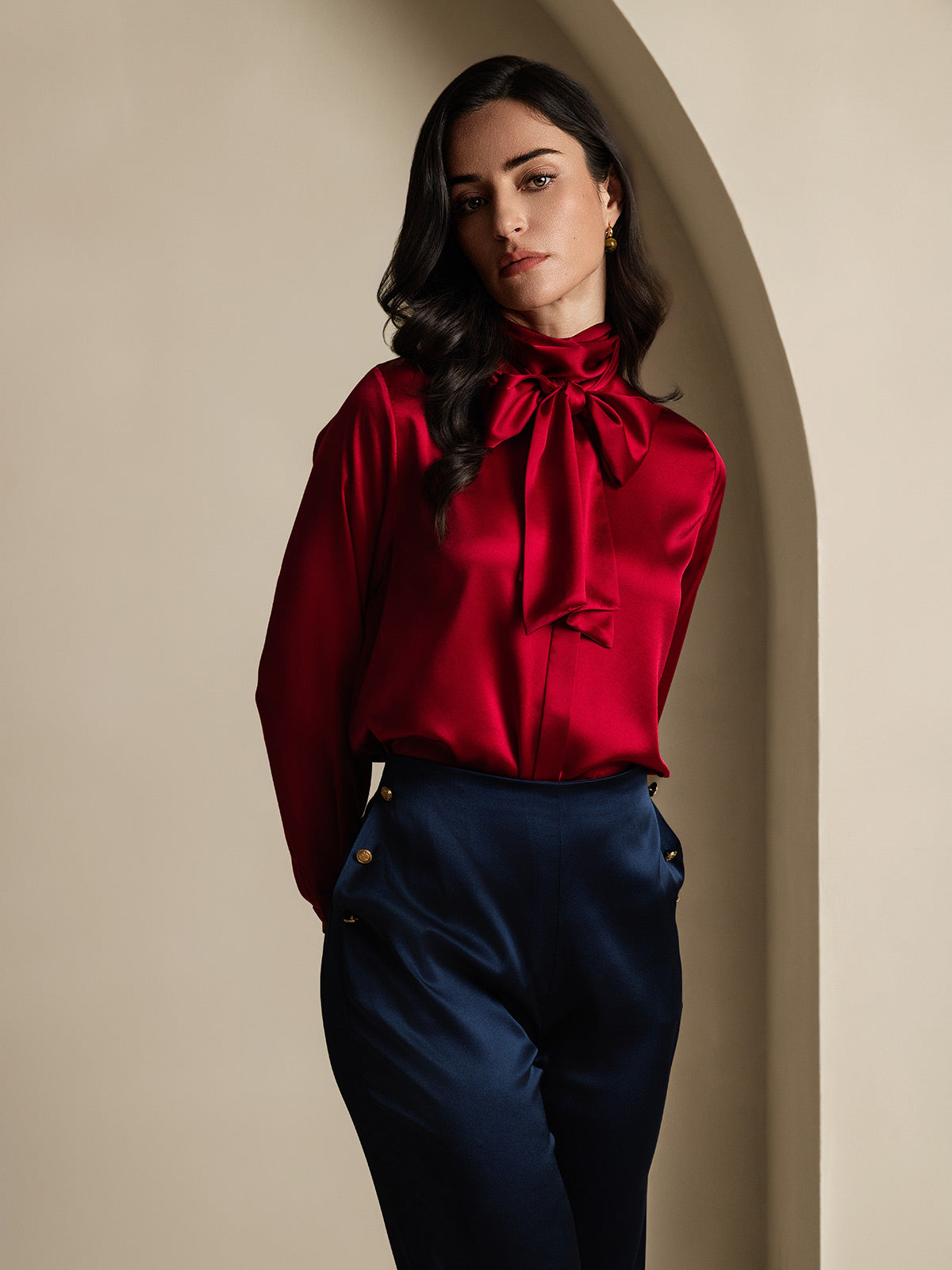[أزرق غامق] SilkSilky-SA 19Momme الحرير Womens Pants 008