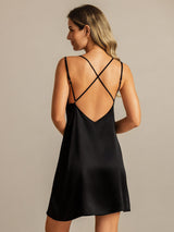 [أسود] SilkSilky-SA Spaghetti Strap V Neck باس النوم 002