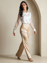[أبيض] SilkSilky-SA 19Momme الحرير Lapel Collar بلايز نسائية 008,