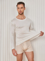 [أبيض] SilkSilky-SA Long Sleeve Round Neck تي شيرت رجالي 004