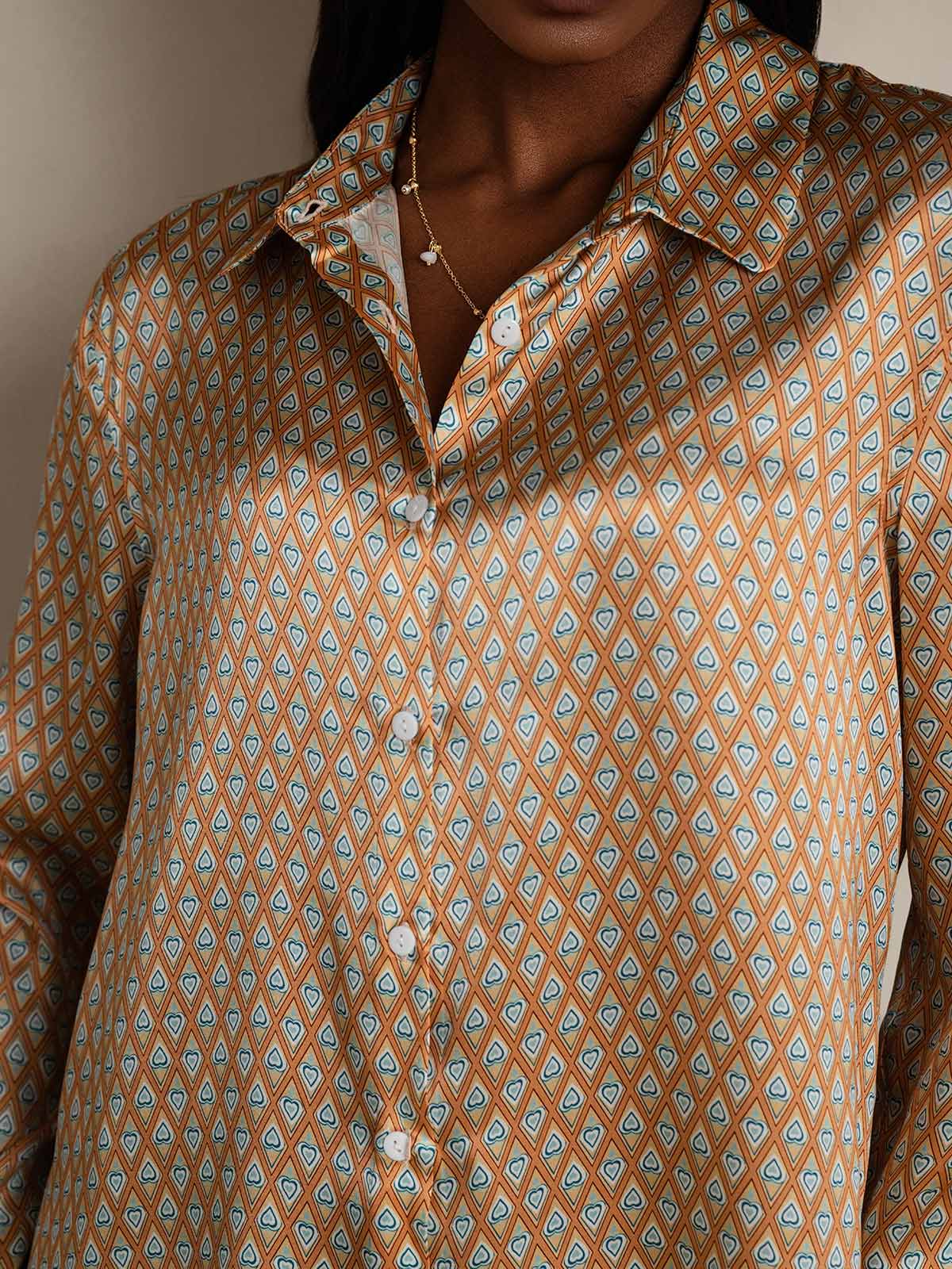 [أنماط زهرية] SilkSilky-SA الحرير Lapel Collar بلايز نسائية 009