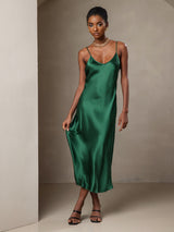 [أخضر] SilkSilky-SA Sleeveless V Neck فساتين نسائية 006