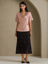 [توسكانا] SilkSilky-SA Short Sleeve Cowl Neck بلوزات نسائية 007