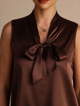 [شوكولاتة داكنة] SilkSilky-SA Sleeveless Tie Neck كامي 004