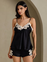 [أسود] SilkSilky-SA Sleeveless V Neck مجموعة قميص قصير 006