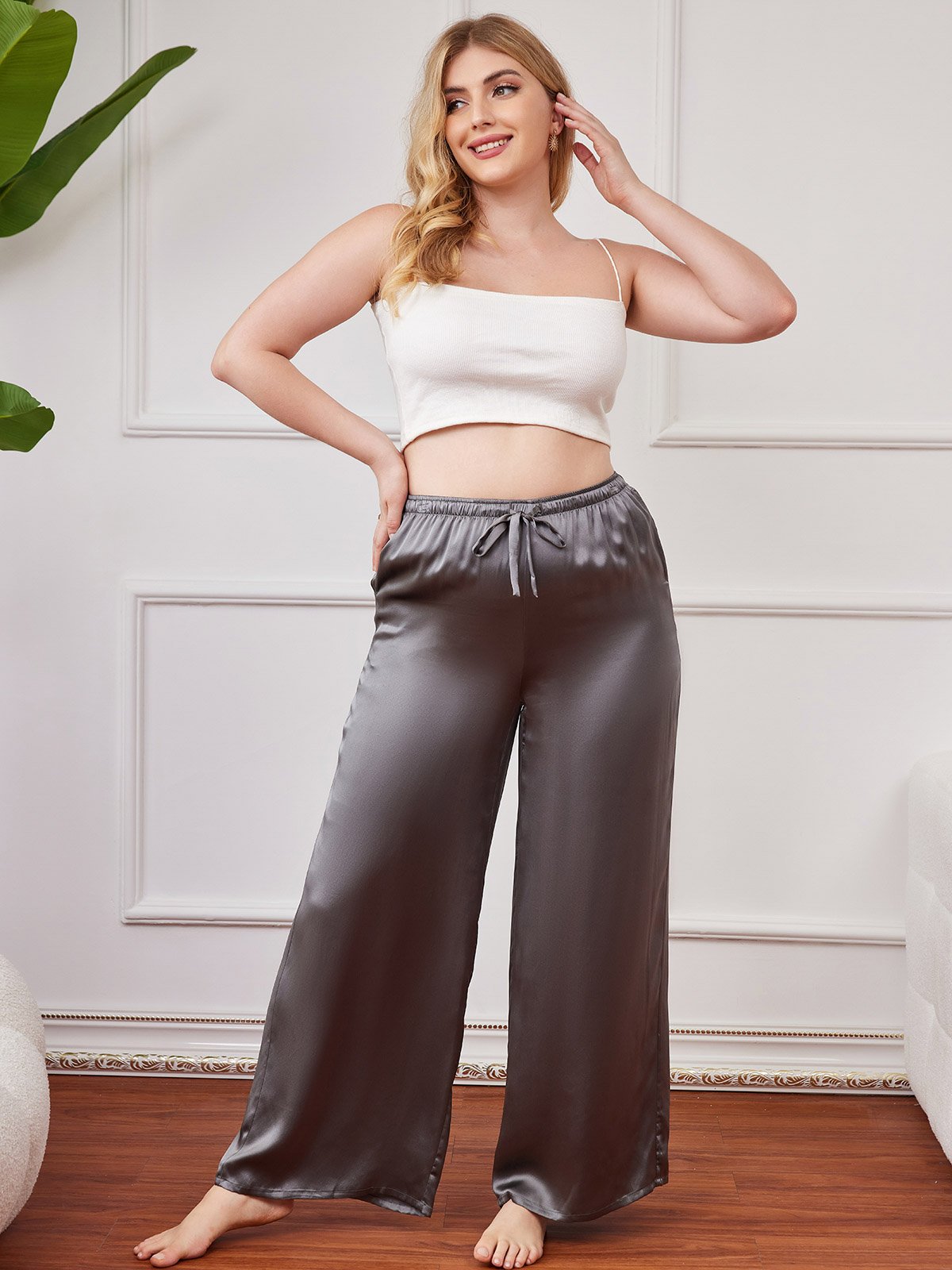 SilkSilky SA الحرير الخالص Plus Size Womens Pants الرماديالداكن 003