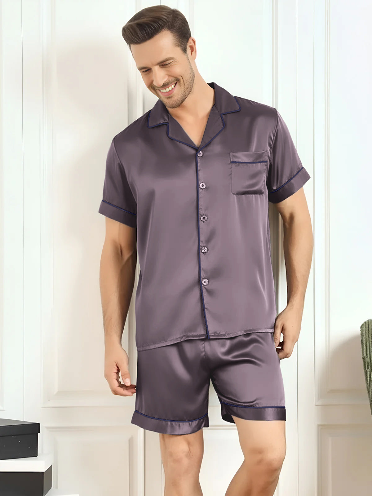 [رمادي أرجواني] SilkSilky-SA Mens Pajamas 001,