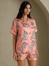 [قطة وردية] SilkSilky-SA Short Sleeve Lapel Collar طقم بيجامة نسائي 008