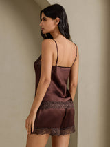 [بني] SilkSilky-SA Sleeveless V Neck مجموعة قميص قصير 002