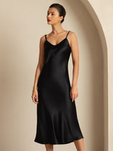 [أسود] SilkSilky-SA Sleeveless V Neck فساتين نسائية 006