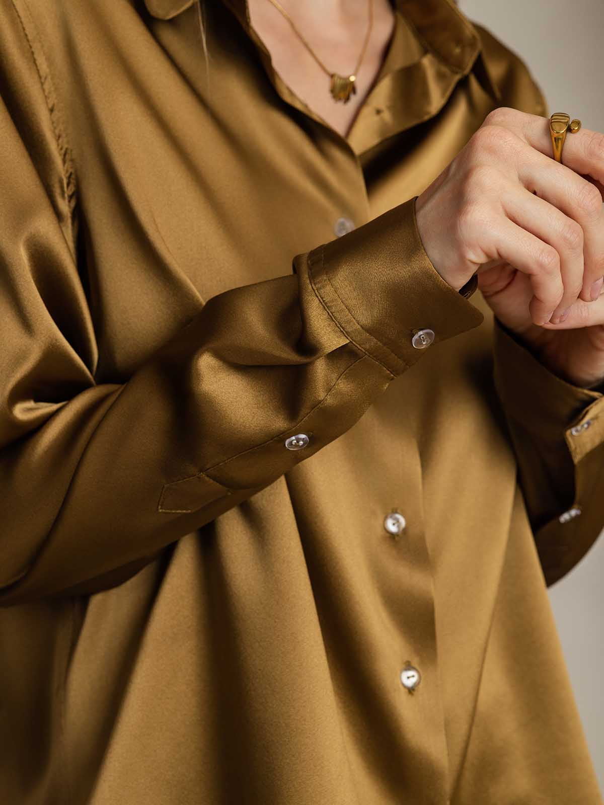 [برونزي] SilkSilky-SA الحرير Lapel Collar بلايز نسائية 004
