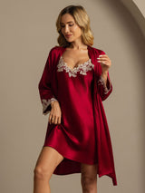 [خمر] SilkSilky-SA 3/4 Sleeve V Neck رداء الحمام وقميص النوم 003