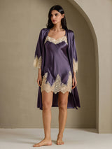 [رمادي أرجواني] SilkSilky-SA 3/4 Sleeve V Neck رداء الحمام وقميص النوم 001