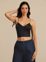 [أسود] SilkSilky-SA Spaghetti Strap V Neck كامي 005