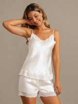 [أبيض] SilkSilky-SA Sleeveless V Neck مجموعة قميص قصير 001