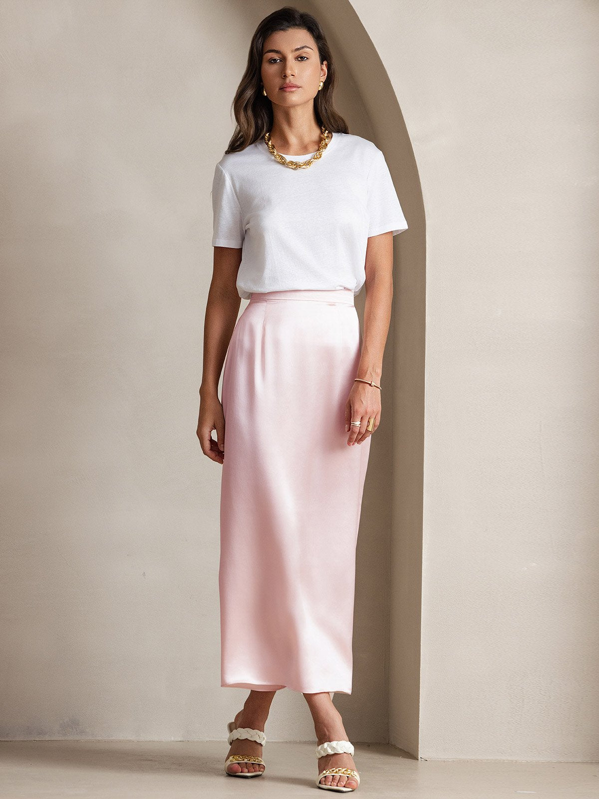 [لون القرنفل] SilkSilky-SA 19Momme الحرير Skirt 005