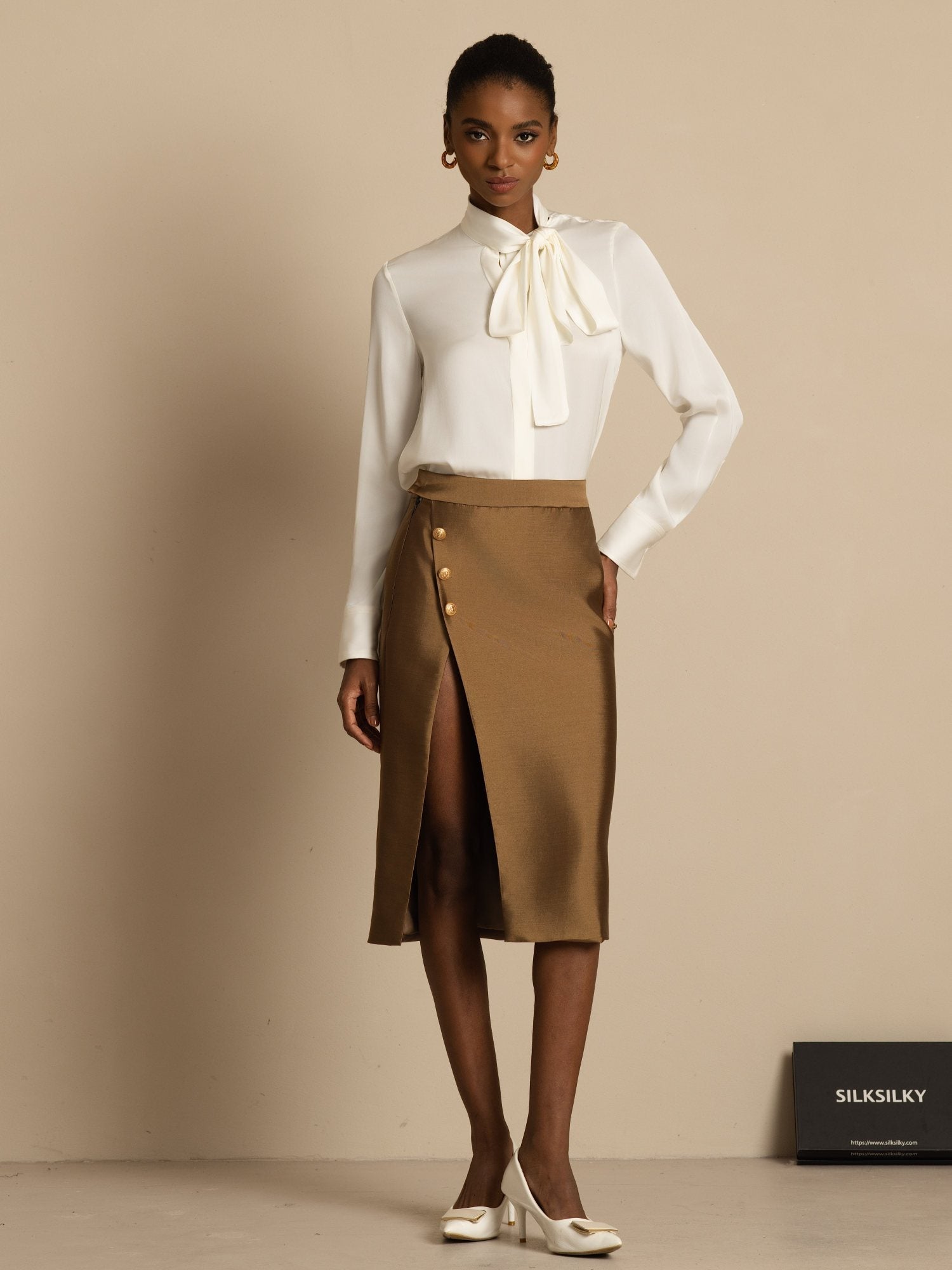 [أبيض] SilkSilky-SA 19Momme Blouse 002