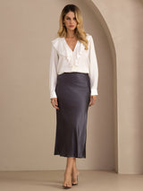 [أبيض] SilkSilky-SA Long Sleeve Deep V Neck بلوزات نسائية 006