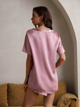 [الوردي الأرجواني] SilkSilky-SA Short Sleeve Round Neck طقم بيجامة نسائي 002