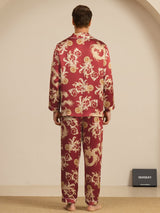 [تنين بلون النبيذ] SilkSilky-SA Long Sleeve Lapel Collar بيجامة رجالية 002
