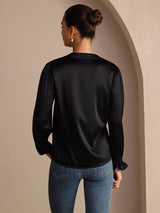 [أسود] SilkSilky-SA Long Sleeve Split بلوزات نسائية 002