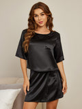 SilkSilky-SA-الحرير-الخالص-نصف-الأكمام-Womens-Pajamas-أسود-004