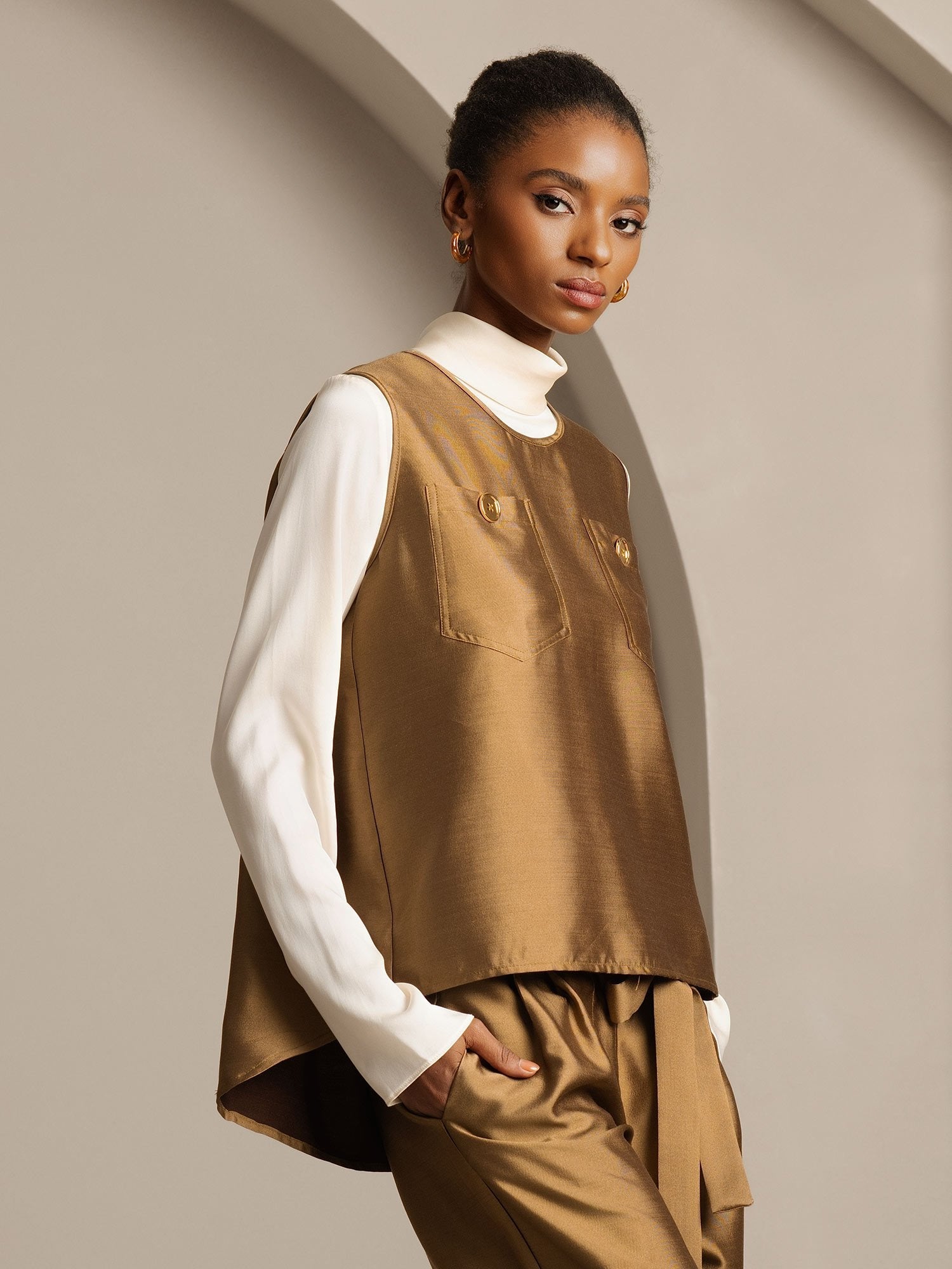 [برونزي] SilkSilky-SA 32Momme الحرير Womens Vest 003,