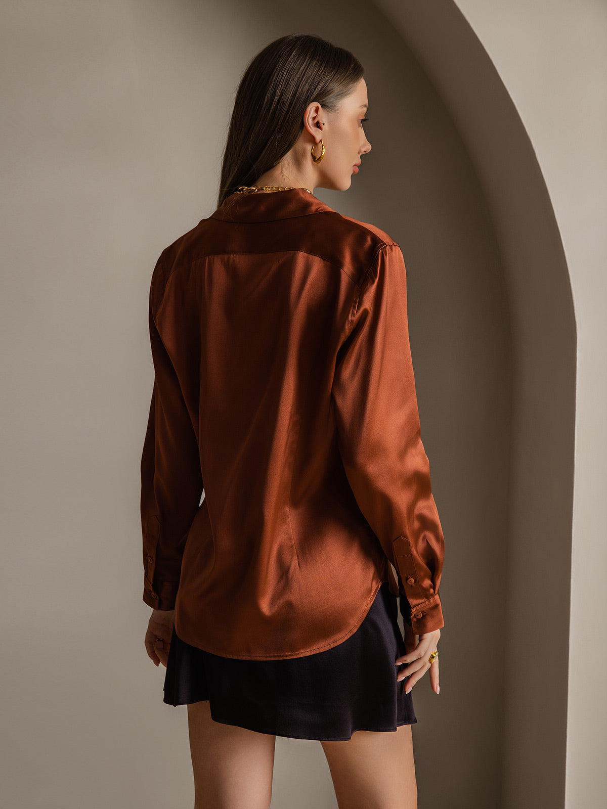 [الكراميل] SilkSilky-SA الحرير Lapel Collar بلايز نسائية 002,