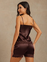 [بني] SilkSilky-SA Sleeveless V Neck مجموعة قميص قصير 005