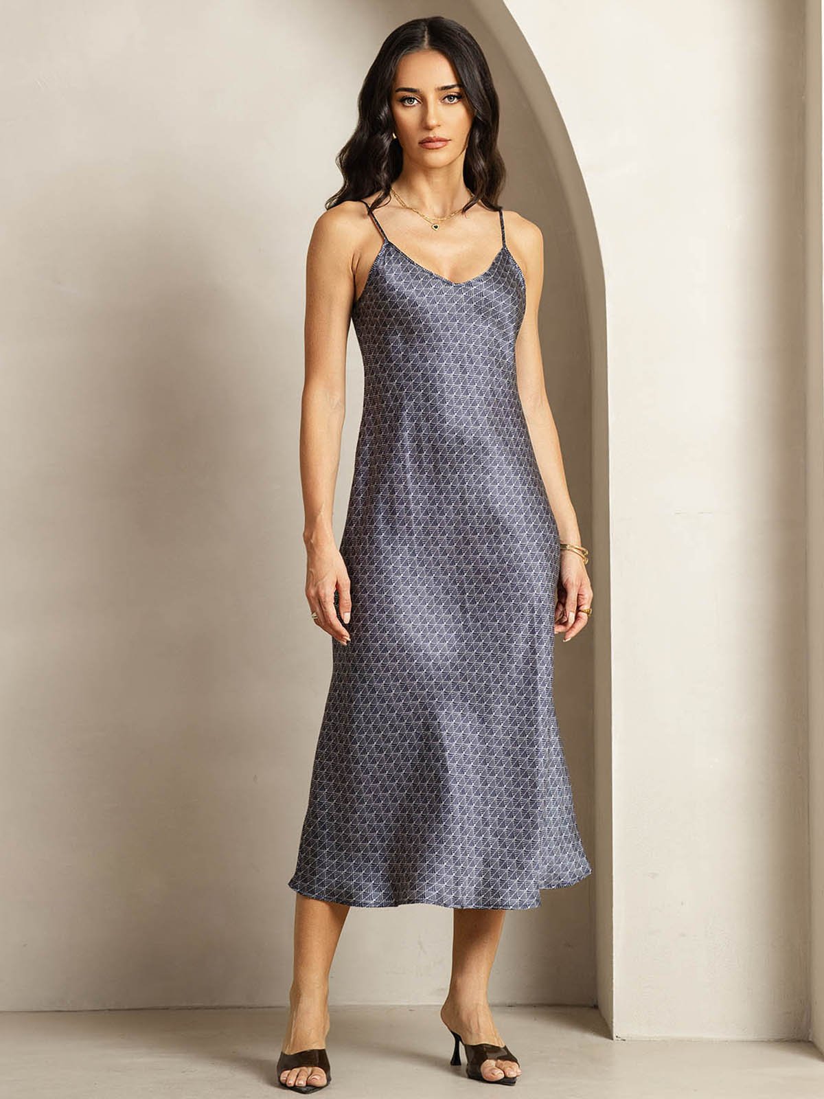 [جنكو كحلي] SilkSilky-SA 19Momme الحرير رقبة على شكل حرف V فساتين نسائية 004