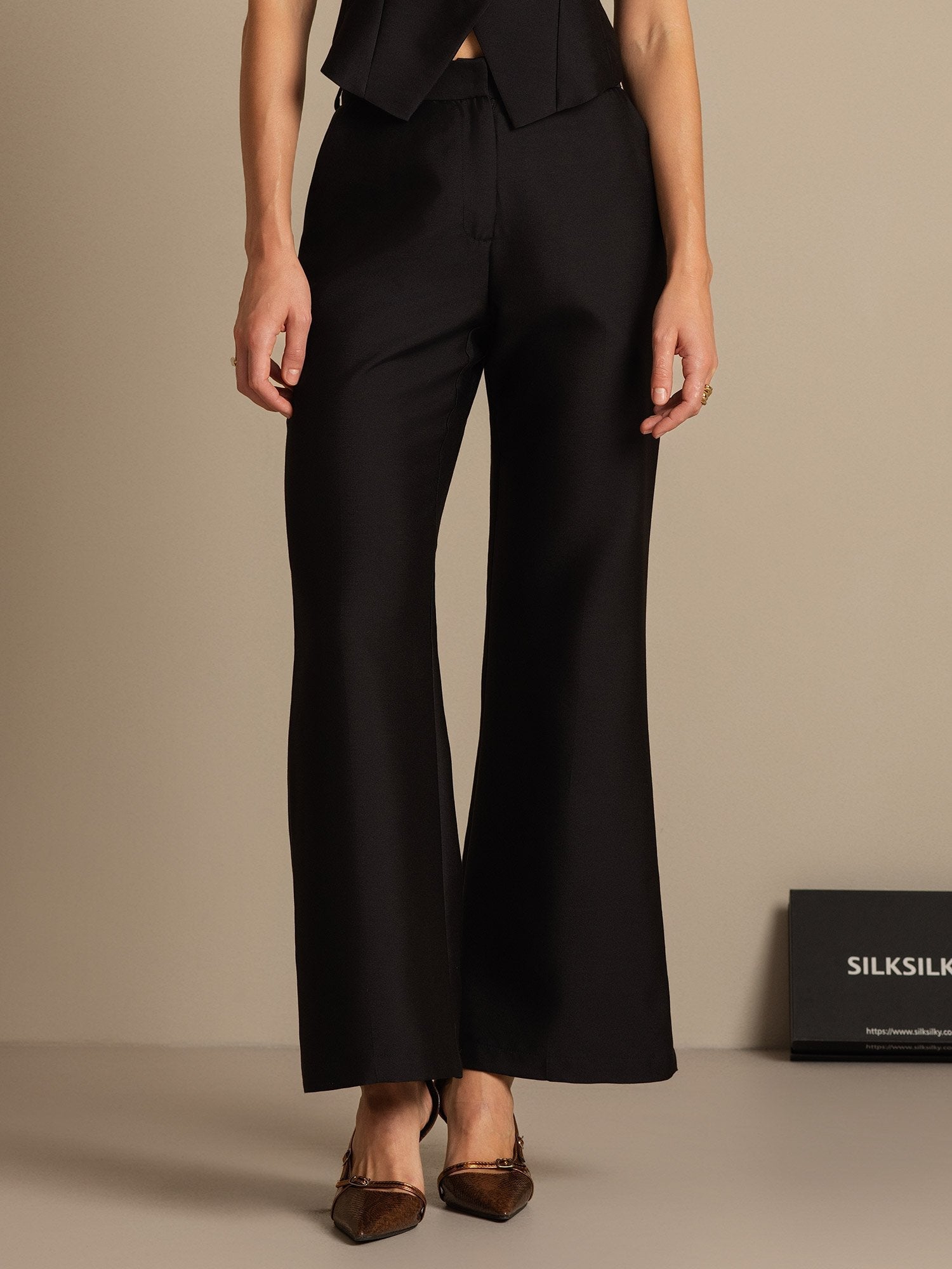 [أسود] SilkSilky-SA 32Momme الحرير Womens Pants 003,