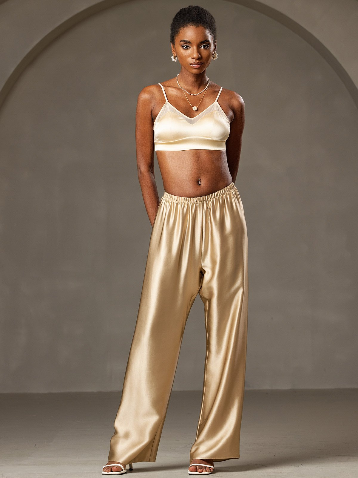 [شامبانيا] SilkSilky-SA 19Momme الحرير Womens Pants 003