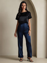 [أسود] SilkSilky-SA Short Sleeve Boat Neck تي شيرت نسائية 007