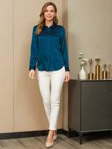 [المياه الخضراء] SilkSilky-SA Long Sleeve Lapel Collar بلايز نسائية 005