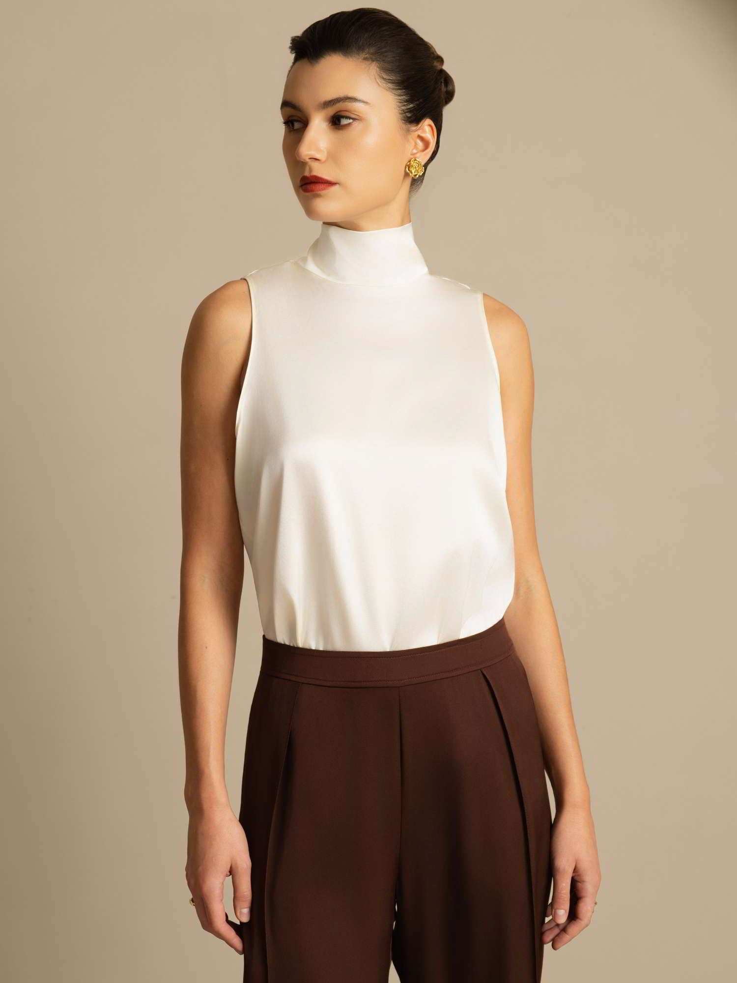 [عاج] SilkSilky-SA 19Momme الحرير تعادل الرقبة بلوزة 003