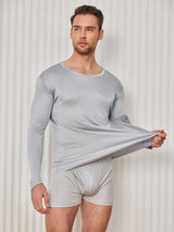 [رمادي فاتح] SilkSilky-SA Long Sleeve Round Neck تي شيرت رجالي 003