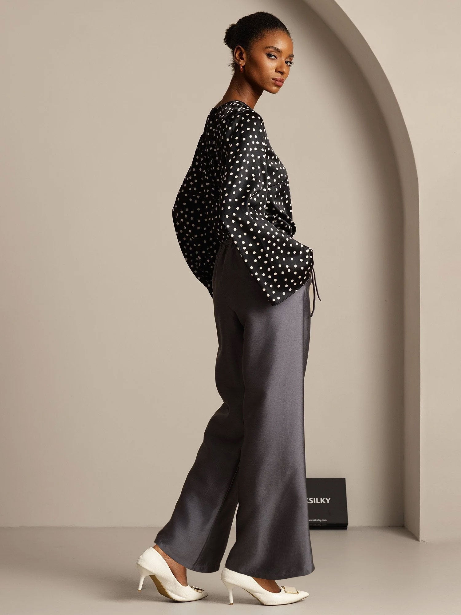 [رمادي] SilkSilky-SA 32Momme الحرير Womens Pants 007,