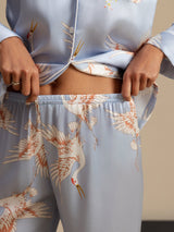 [أزرق فاتح] SilkSilky-SA Long Sleeve Lapel Collar طقم بيجامة نسائي 007