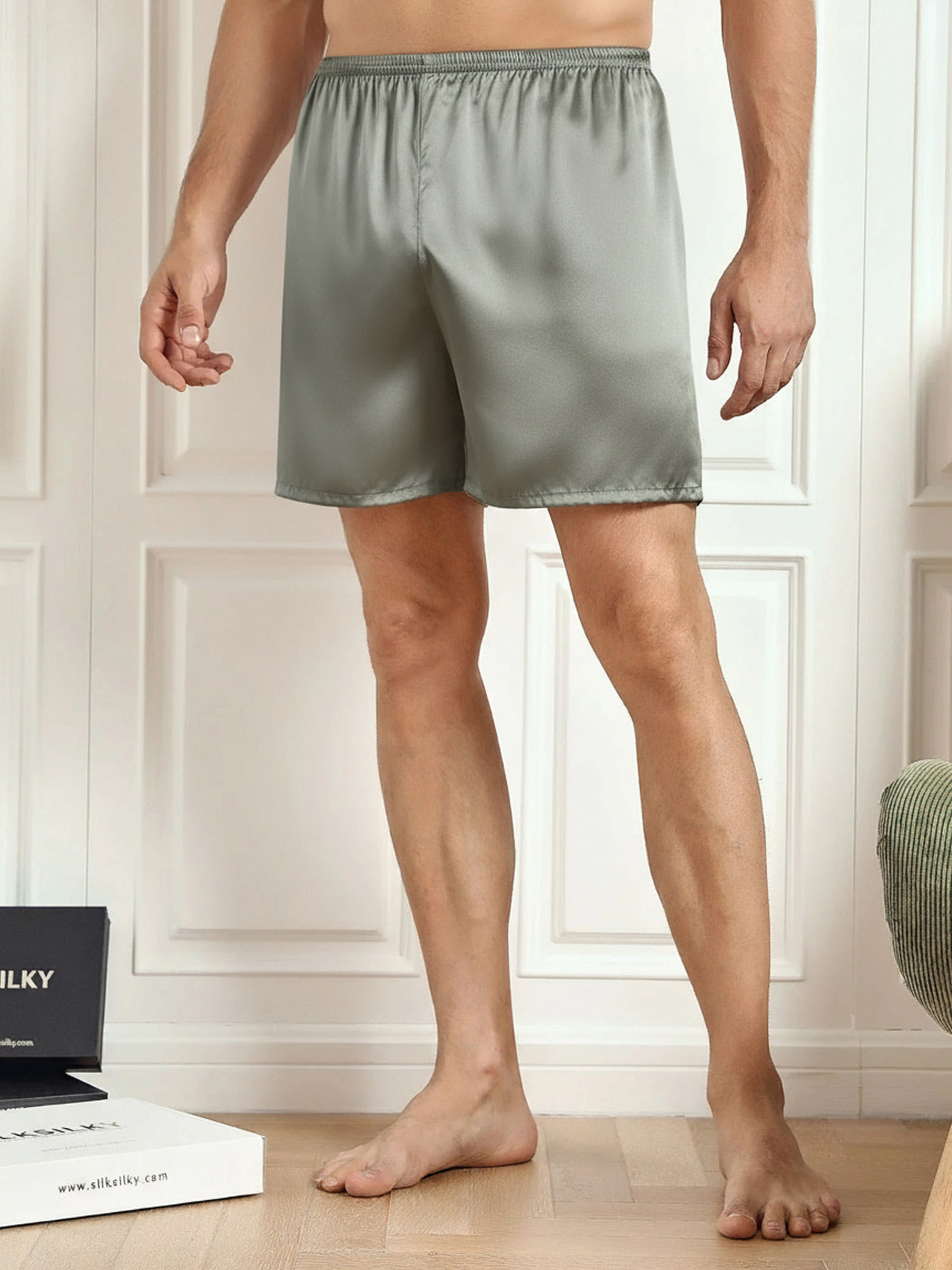 [أخضر رمادي] SilkSilky-SA الحرير الخالص Mens Sleep Bottoms 002