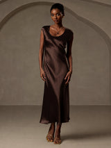 [قهوة] SilkSilky-SA Cap Sleeve فساتين نسائية 003