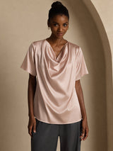 [توسكانا] SilkSilky-SA Short Sleeve Cowl Neck بلوزات نسائية 001