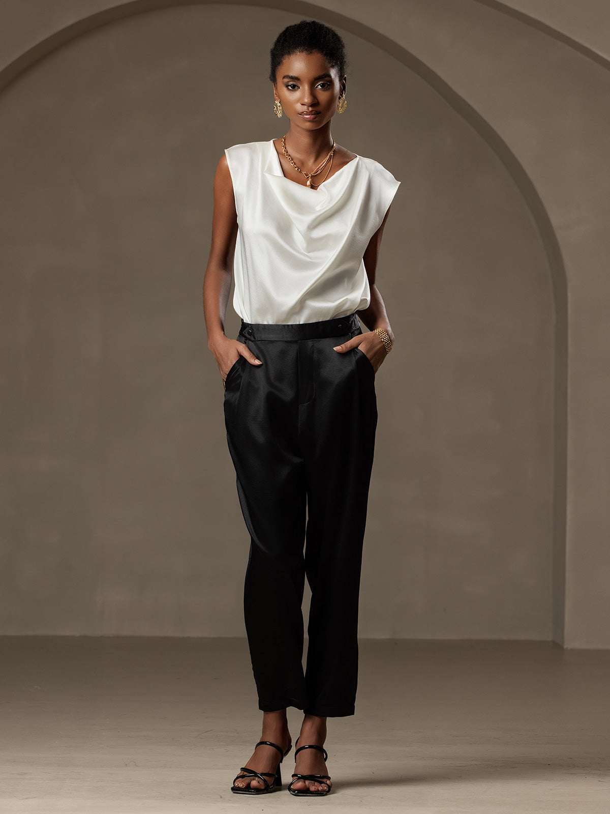 [أسود] SilkSilky-SA 19Momme الحرير Womens Pants 006