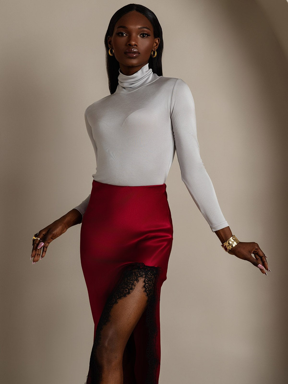 [رمادي فاتح] SilkSilky-SA الأكمام الطويلة ياقة مدورة تي شيرت نسائية 003