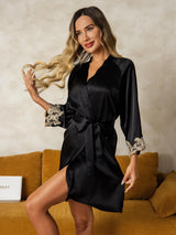 [أسود] SilkSilky-SA 3/4 Sleeve رداء حمام نسائي 001