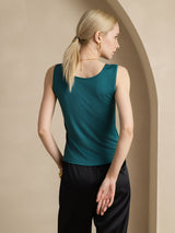 [أخضر غامق] SilkSilky-SA Sleeveless Round Neck تي شيرت نسائية 002