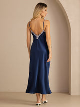 [أزرق] SilkSilky-SA Sleeveless V Neck فساتين نسائية 002