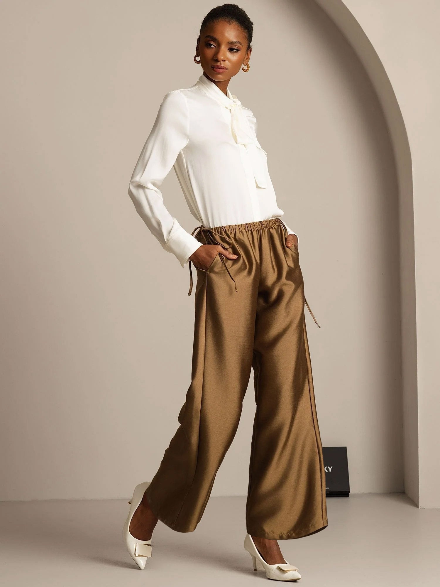 [برونزي] SilkSilky-SA 32Momme الحرير Womens Pants 005,