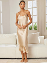 [شامبانيا] SilkSilky-SA Sleeveless V Neck باس النوم 005