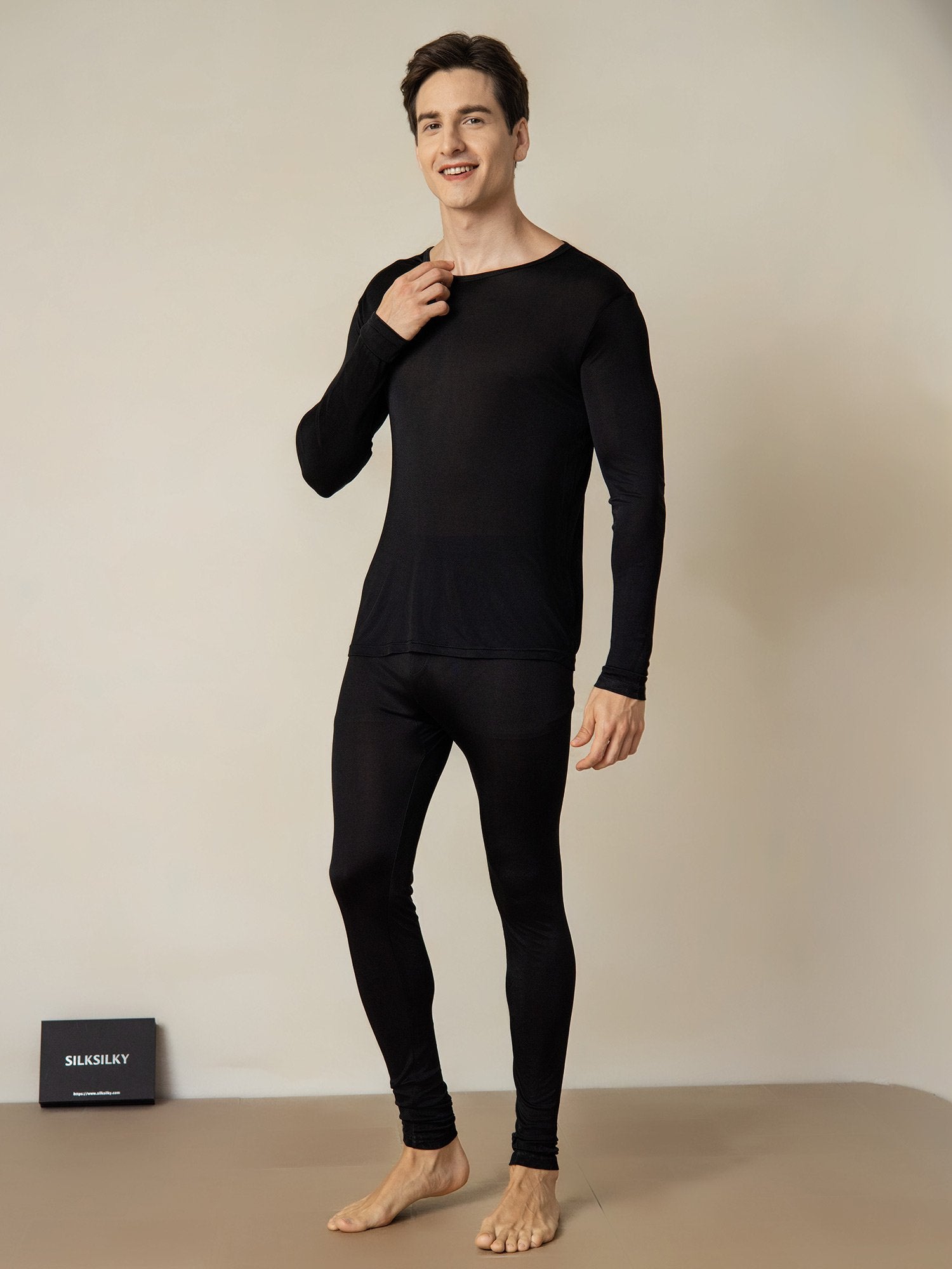 [أسود] SilkSilky-SA الحرير Mens Pajamas 001