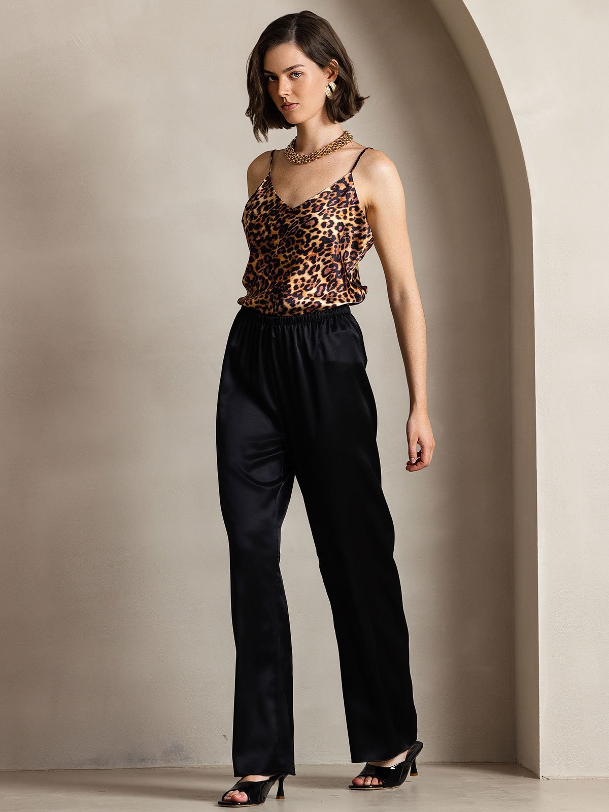[أسود] SilkSilky-SA 19Momme الحرير Womens Pants 004